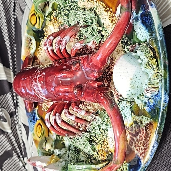 Rare ceramic plate Lobster with. Vintage antique palissy plate handmade faience - Picture 6 of 9